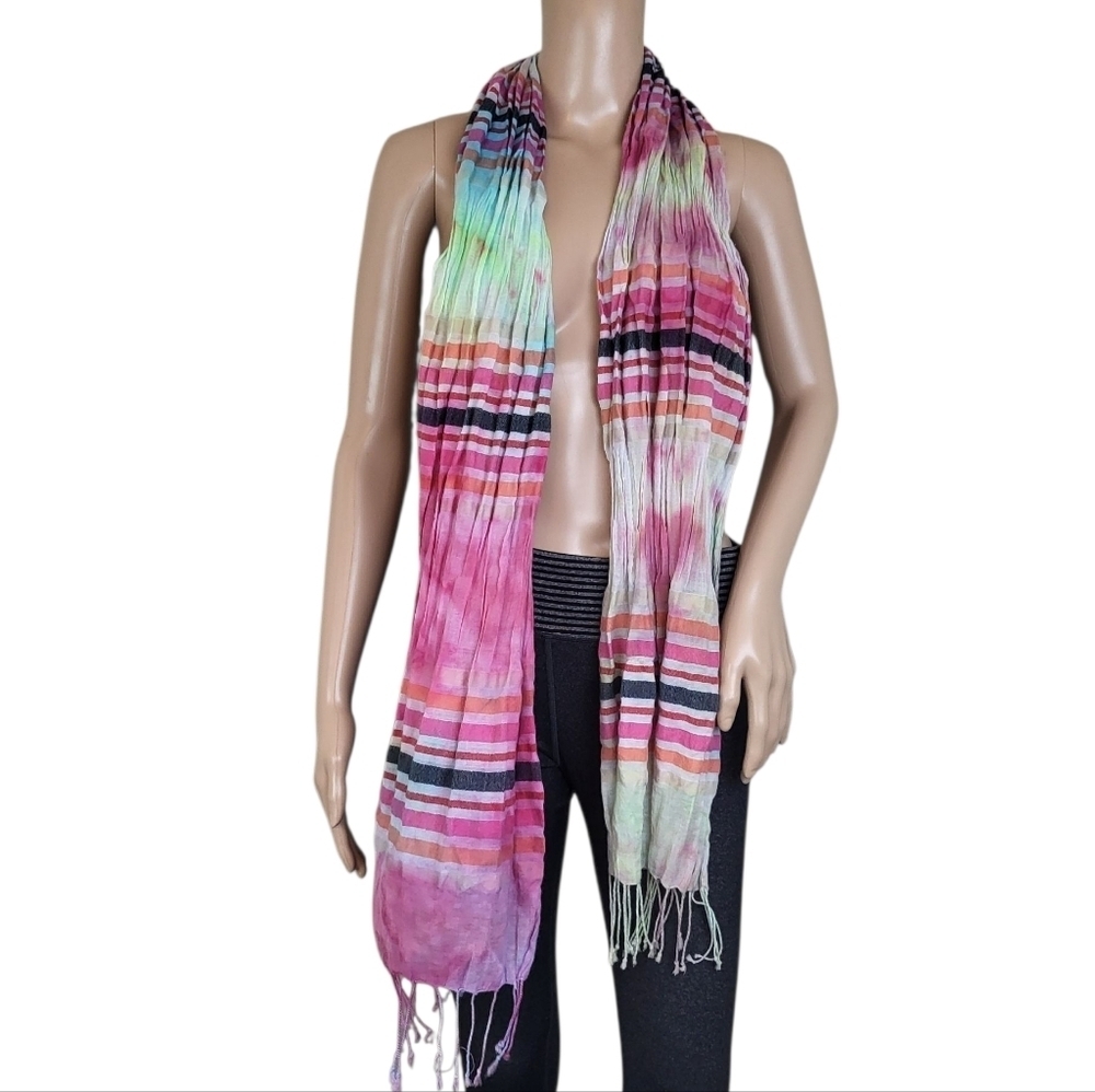 Colorful Tie Dye Crinkled Striped Scarf / WrapDescription